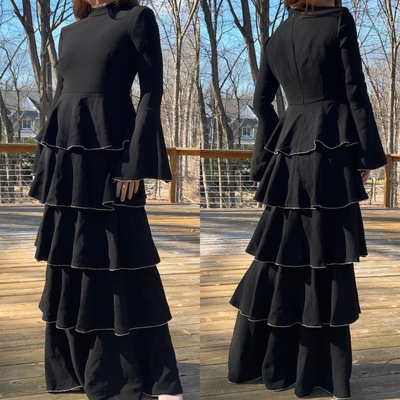 Rachel Zoe Dresses & Skirts - NWT Rachel Zoe Paola Tiered Crystal Embellished Crepe Black Maxi Gown Dress